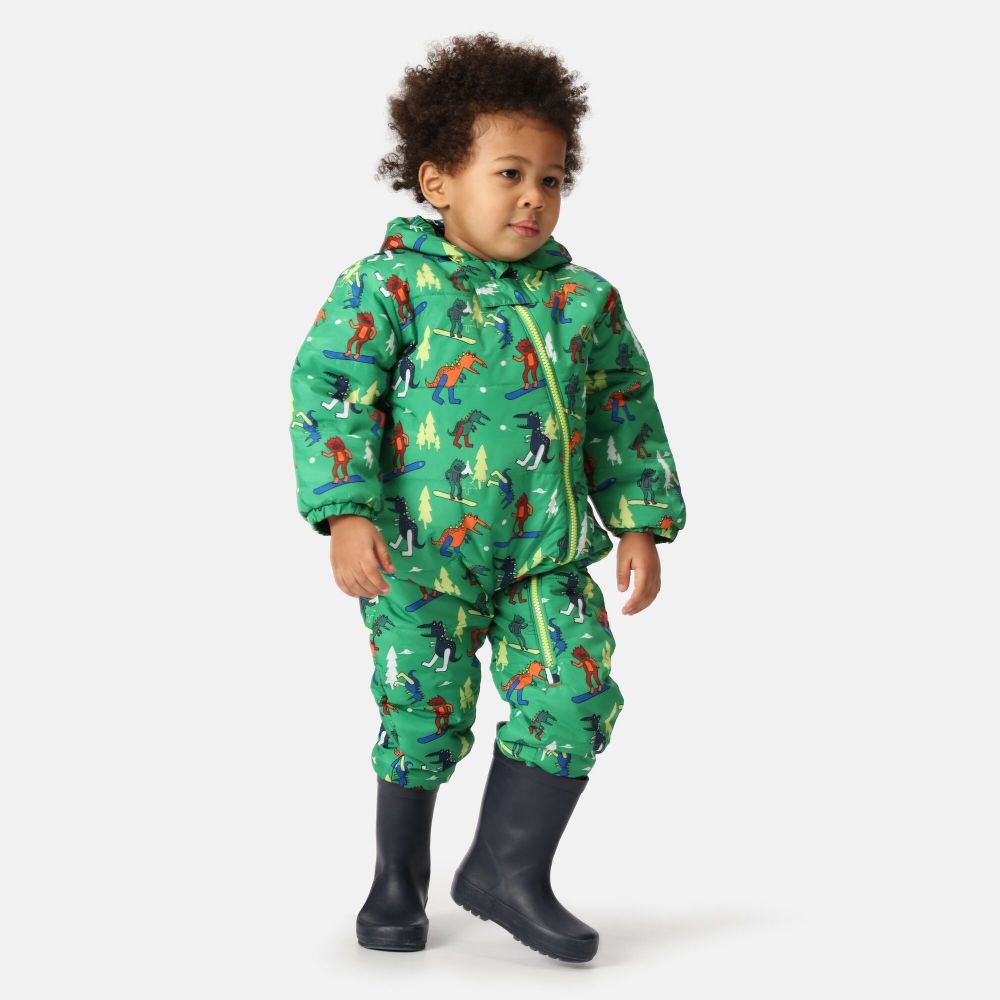 Dare2B Kids' Bambino II Waterproof Insulated Snowsuit Trek Green Dinosaur